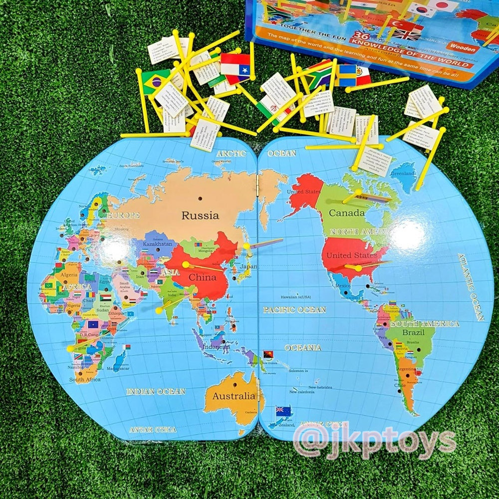 ส่งจาก ไทย แผนที่โลก ปักธงชาติ ธงชาติประเทศต่างๆ Map of The World and Nation Flag  แผนที่โลกภาษา *อังกฤษล้วน