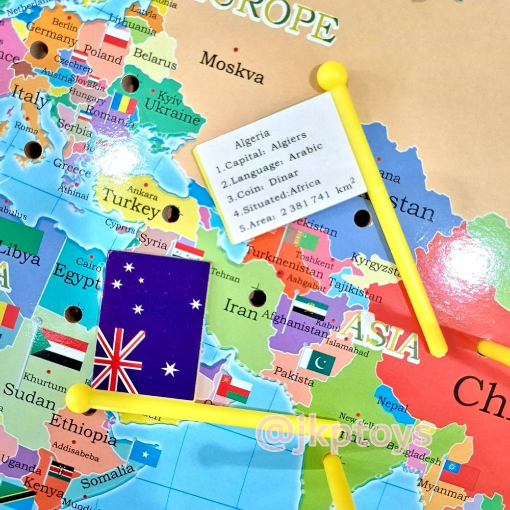 ส่งจาก ไทย แผนที่โลก ปักธงชาติ ธงชาติประเทศต่างๆ Map of The World and Nation Flag  แผนที่โลกภาษา *อังกฤษล้วน