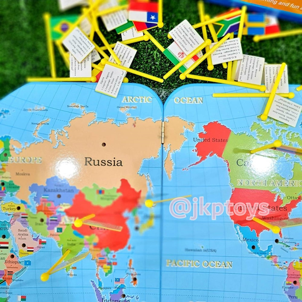 ส่งจาก ไทย แผนที่โลก ปักธงชาติ ธงชาติประเทศต่างๆ Map of The World and Nation Flag  แผนที่โลกภาษา *อังกฤษล้วน