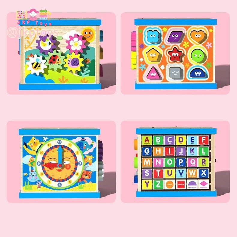 🌈ร้านคนไทยค่า Todds & Kids Toys by JKP Toys ของเล่นไม้เสริมพัฒนาการ กล่องกิจกรรมไม้ 5 ด้าน ขดลวดดึงออกมาเล่นข้างนอกได้