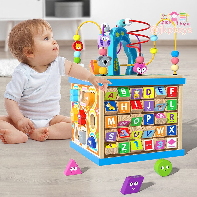 🌈ร้านคนไทยค่า Todds & Kids Toys by JKP Toys ของเล่นไม้เสริมพัฒนาการ กล่องกิจกรรมไม้ 5 ด้าน ขดลวดดึงออกมาเล่นข้างนอกได้
