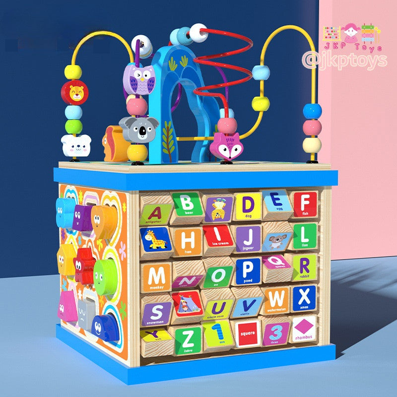 🌈ร้านคนไทยค่า Todds & Kids Toys by JKP Toys ของเล่นไม้เสริมพัฒนาการ กล่องกิจกรรมไม้ 5 ด้าน ขดลวดดึงออกมาเล่นข้างนอกได้