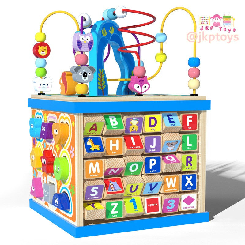 🌈ร้านคนไทยค่า Todds & Kids Toys by JKP Toys ของเล่นไม้เสริมพัฒนาการ กล่องกิจกรรมไม้ 5 ด้าน ขดลวดดึงออกมาเล่นข้างนอกได้