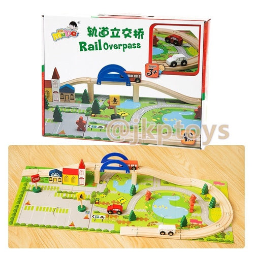 Todds & Kids Toys บล็อกไม้สร้างถนนเเละสวนจำลอง ชุด Rail Overpass 40 ชิ้น